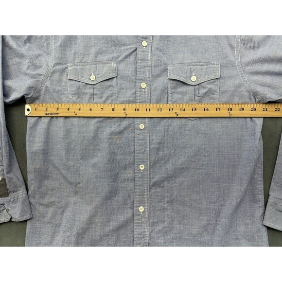Burnside Shirt Mens Large Blue Striped Long Sleeve Button Up Pocket STAIN - Picture 7 of 10